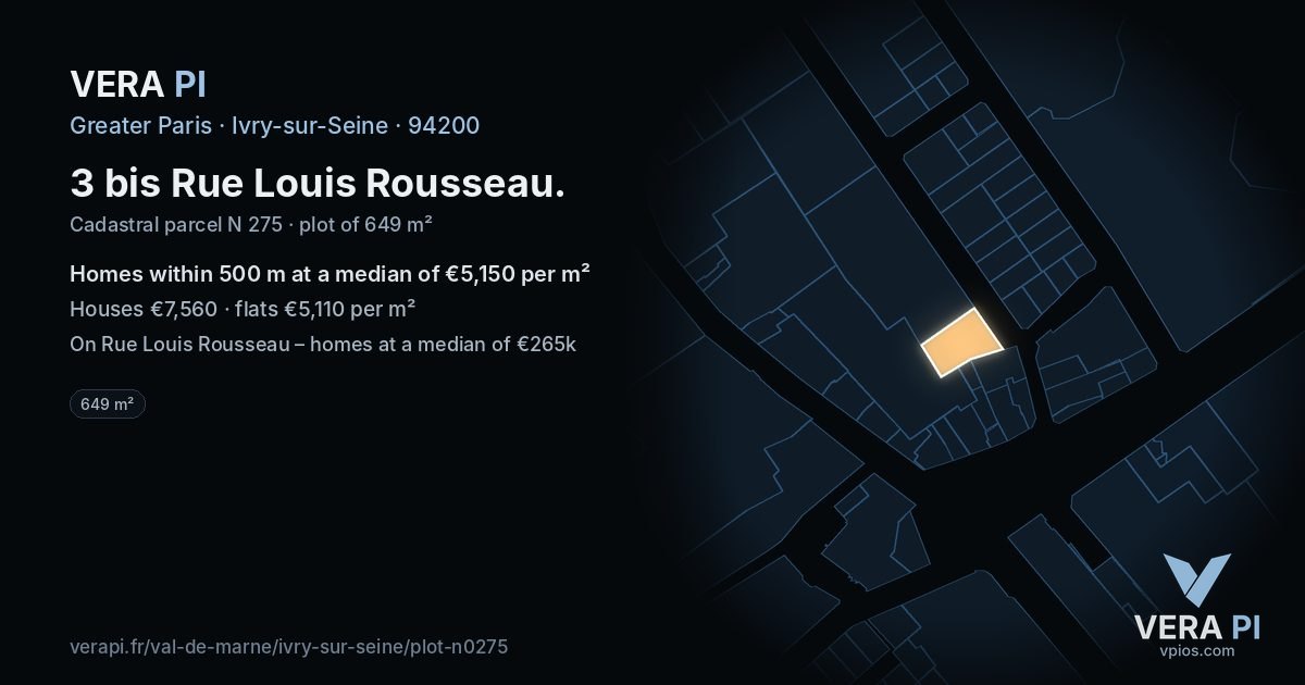 3 bis Rue Louis Rousseau, Ivry-sur-Seine at night – the plot lit, the parcels around coloured by the prices near them