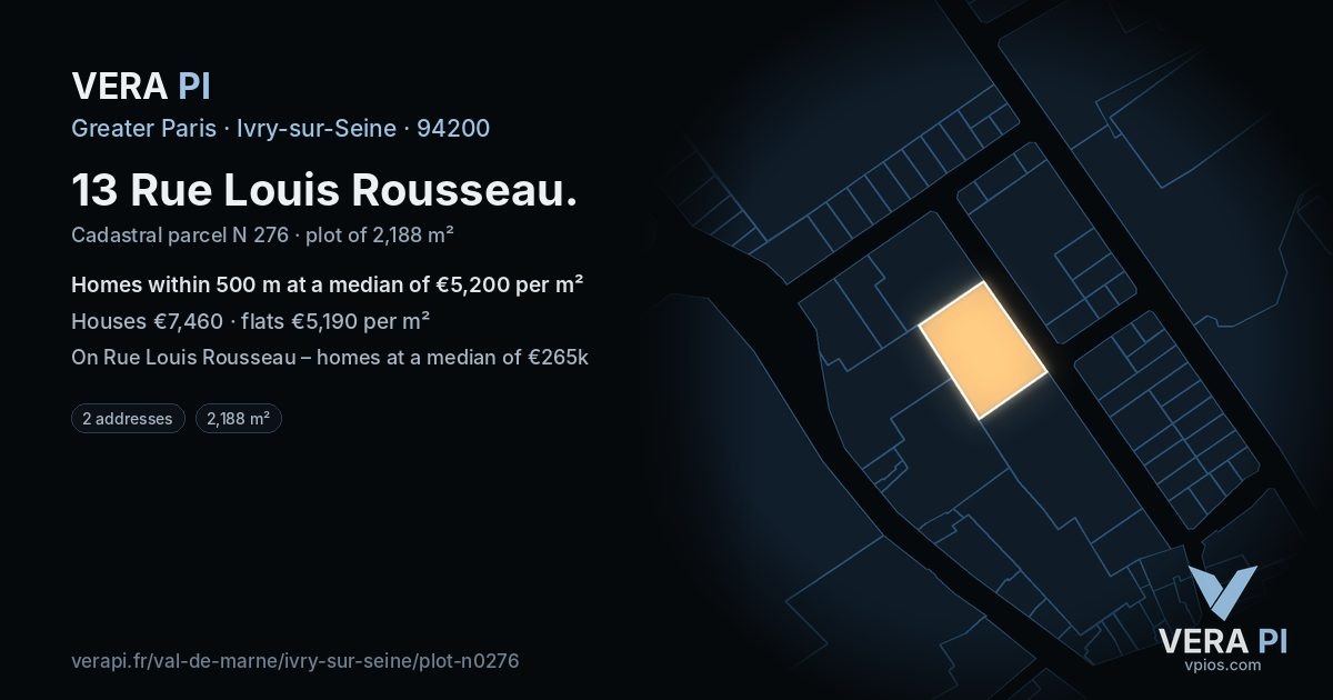 13 Rue Louis Rousseau, Ivry-sur-Seine at night – the plot lit, the parcels around coloured by the prices near them