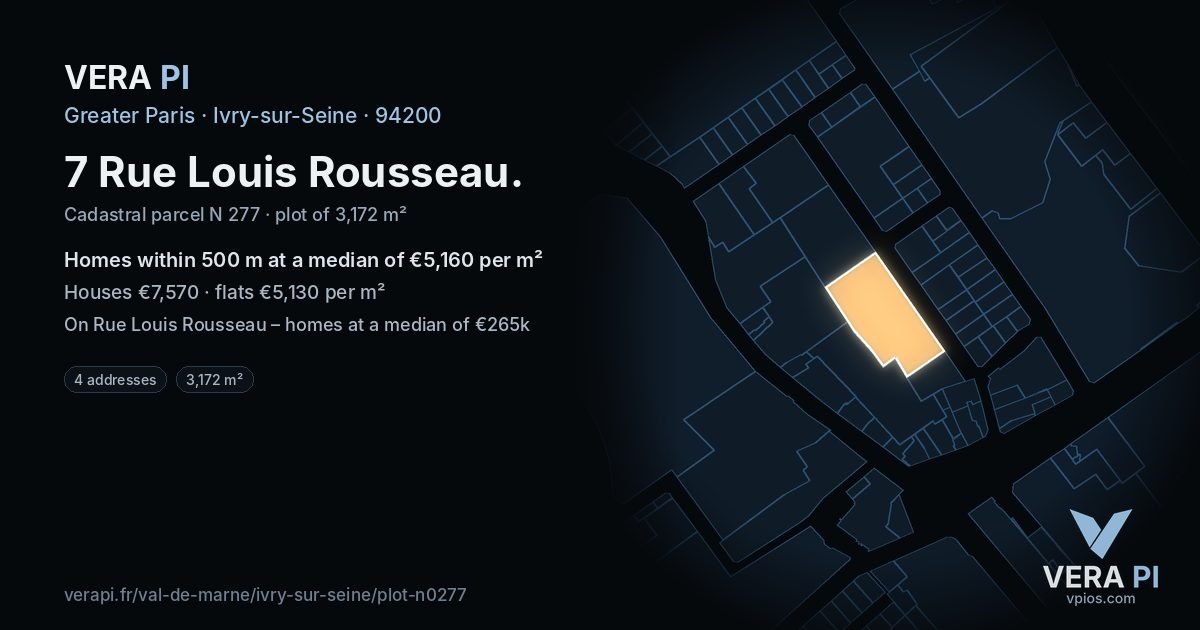 7 Rue Louis Rousseau, Ivry-sur-Seine at night – the plot lit, the parcels around coloured by the prices near them