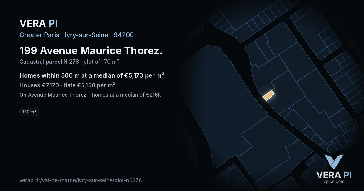 199 Avenue Maurice Thorez, Ivry-sur-Seine at night – the plot lit, the parcels around coloured by the prices near them