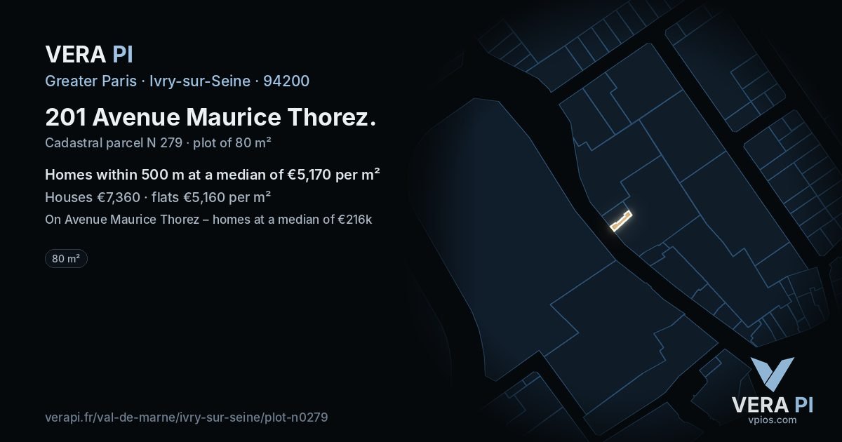 201 Avenue Maurice Thorez, Ivry-sur-Seine at night – the plot lit, the parcels around coloured by the prices near them