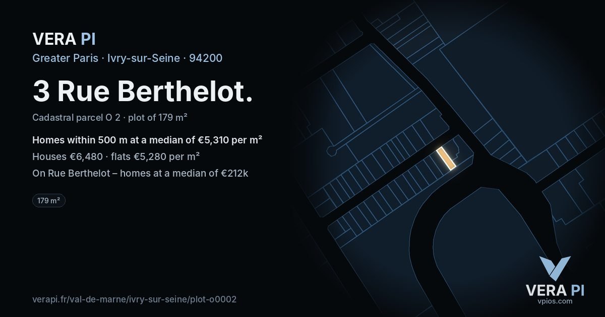 3 Rue Berthelot, Ivry-sur-Seine at night – the plot lit, the parcels around coloured by the prices near them