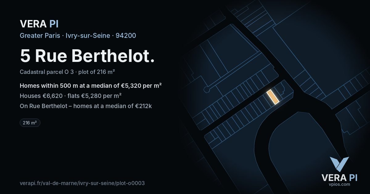 5 Rue Berthelot, Ivry-sur-Seine at night – the plot lit, the parcels around coloured by the prices near them