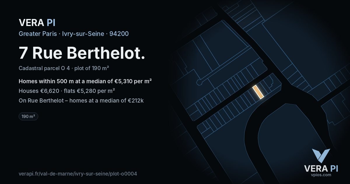 7 Rue Berthelot, Ivry-sur-Seine at night – the plot lit, the parcels around coloured by the prices near them