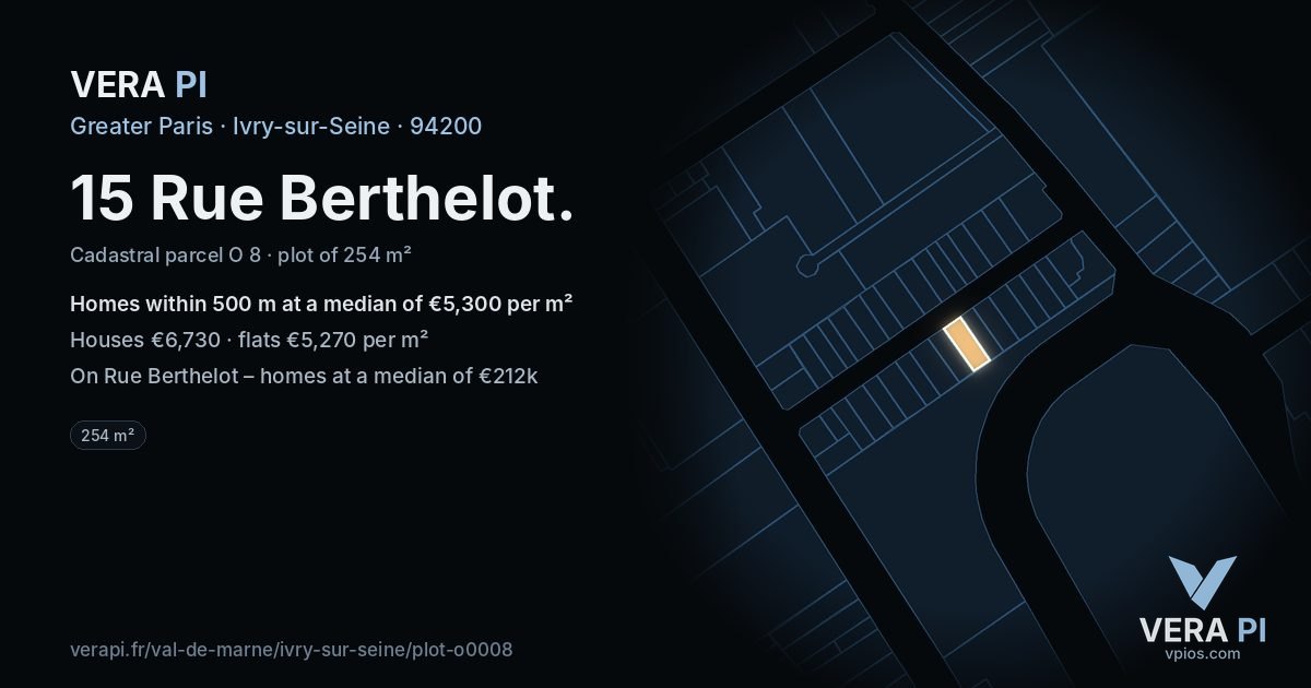 15 Rue Berthelot, Ivry-sur-Seine at night – the plot lit, the parcels around coloured by the prices near them