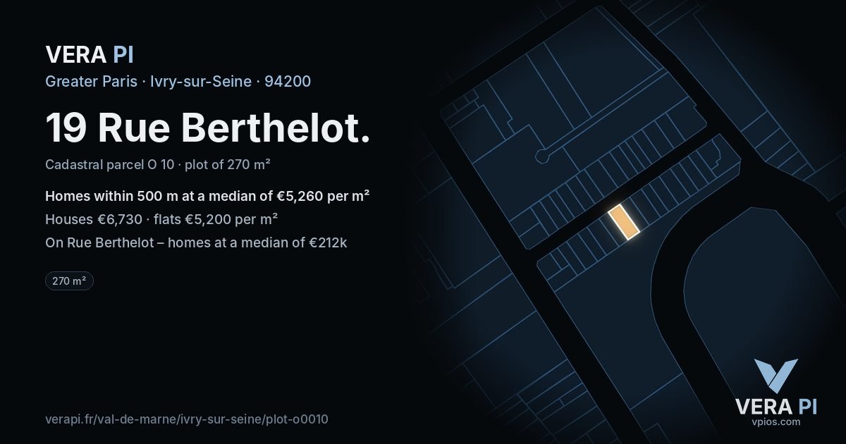 19 Rue Berthelot, Ivry-sur-Seine at night – the plot lit, the parcels around coloured by the prices near them