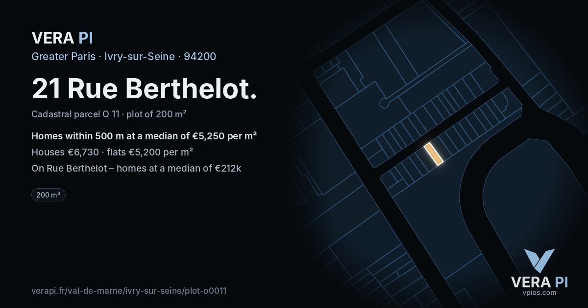 21 Rue Berthelot, Ivry-sur-Seine at night – the plot lit, the parcels around coloured by the prices near them