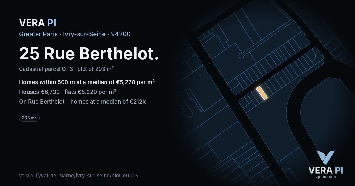 25 Rue Berthelot, Ivry-sur-Seine at night – the plot lit, the parcels around coloured by the prices near them