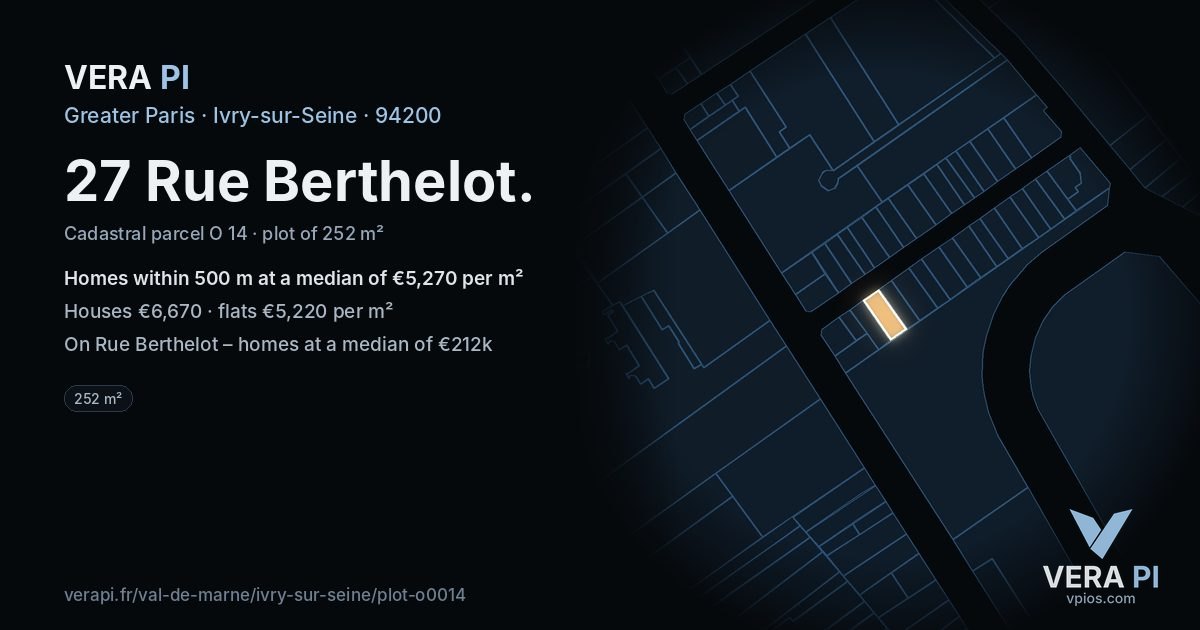 27 Rue Berthelot, Ivry-sur-Seine at night – the plot lit, the parcels around coloured by the prices near them