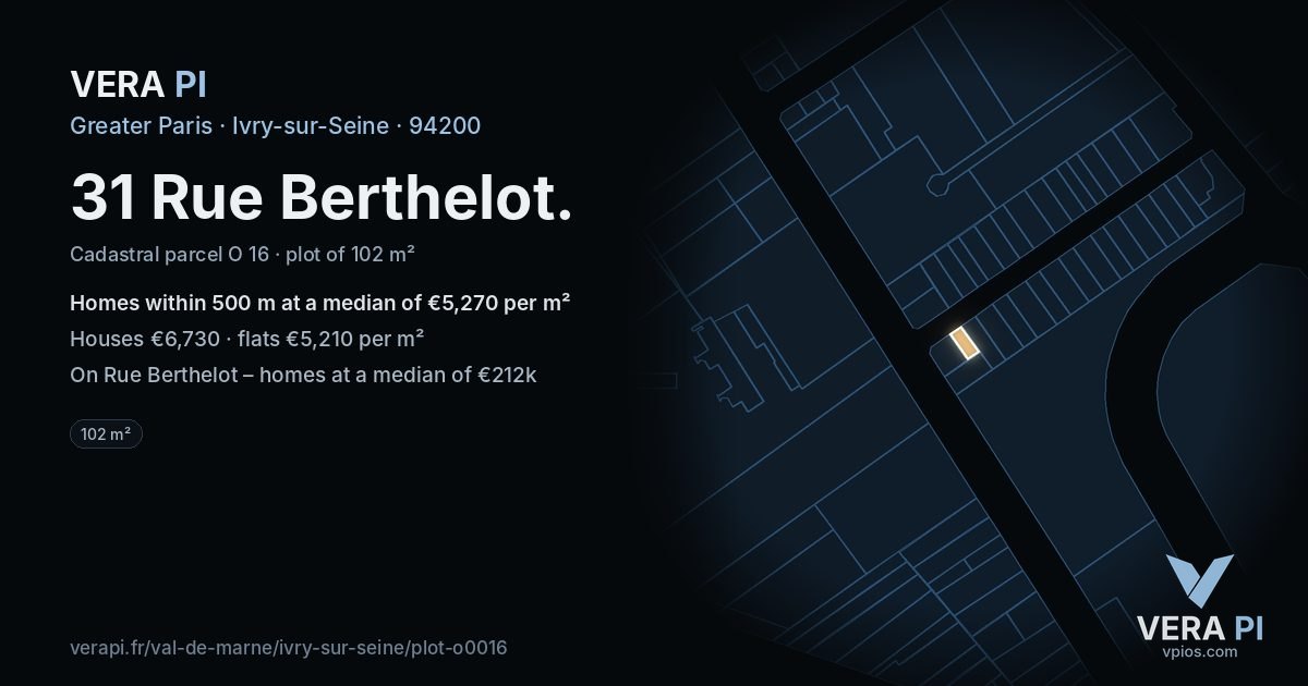31 Rue Berthelot, Ivry-sur-Seine at night – the plot lit, the parcels around coloured by the prices near them