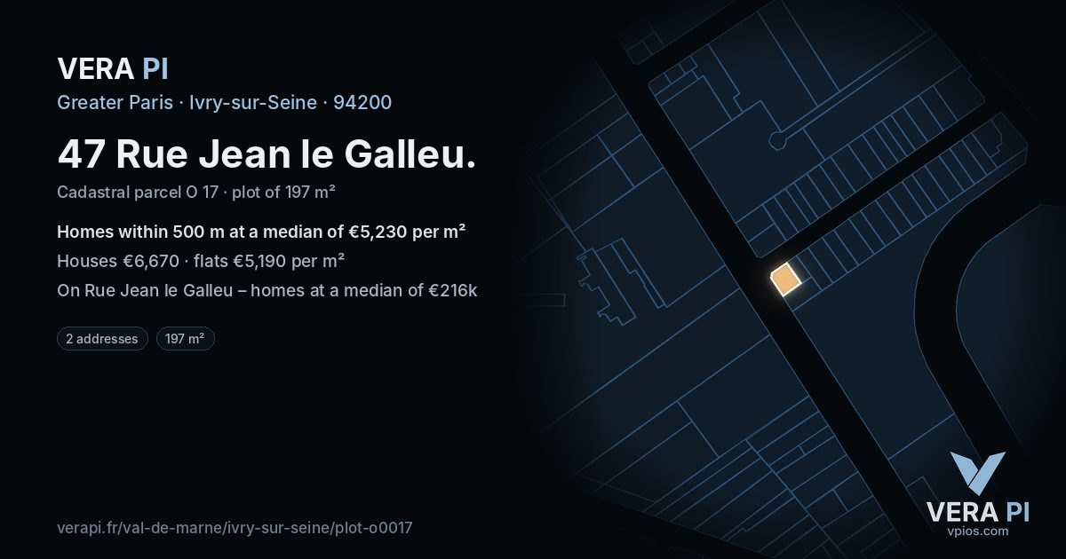 47 Rue Jean le Galleu, Ivry-sur-Seine at night – the plot lit, the parcels around coloured by the prices near them