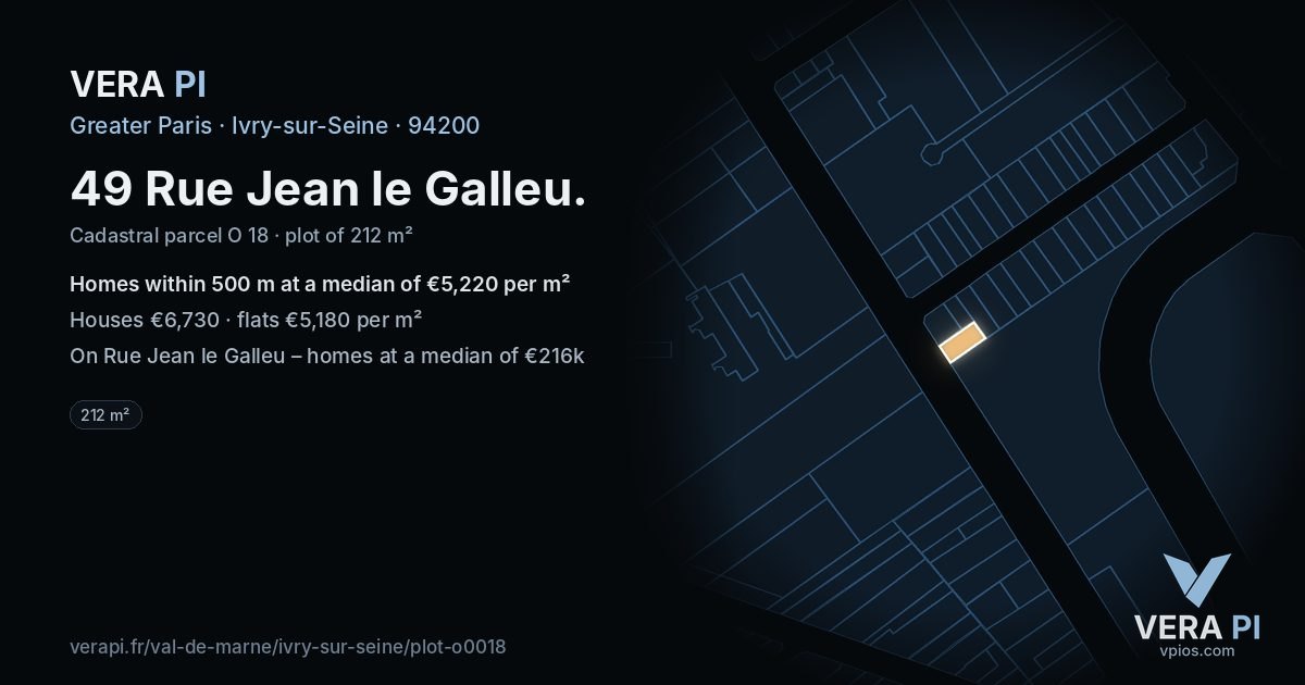 49 Rue Jean le Galleu, Ivry-sur-Seine at night – the plot lit, the parcels around coloured by the prices near them