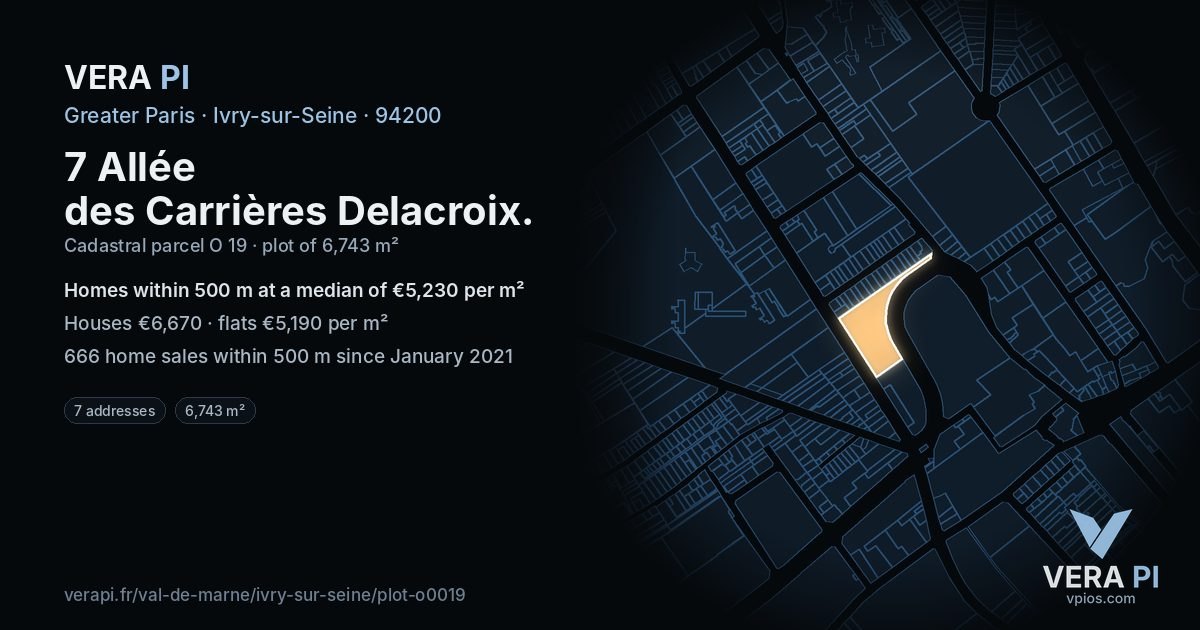 7 Allée des Carrières Delacroix, Ivry-sur-Seine at night – the plot lit, the parcels around coloured by the prices near them
