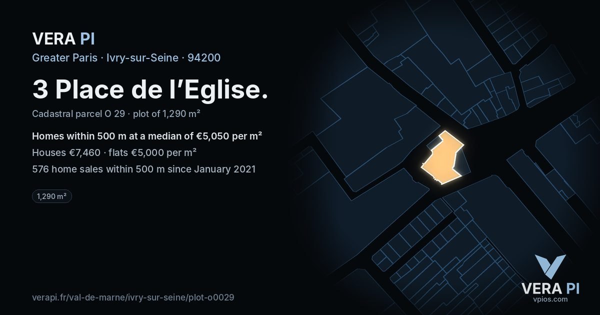3 Place de l’Eglise, Ivry-sur-Seine at night – the plot lit, the parcels around coloured by the prices near them