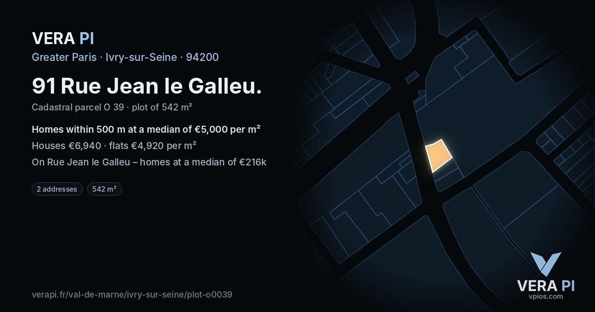 91 Rue Jean le Galleu, Ivry-sur-Seine at night – the plot lit, the parcels around coloured by the prices near them