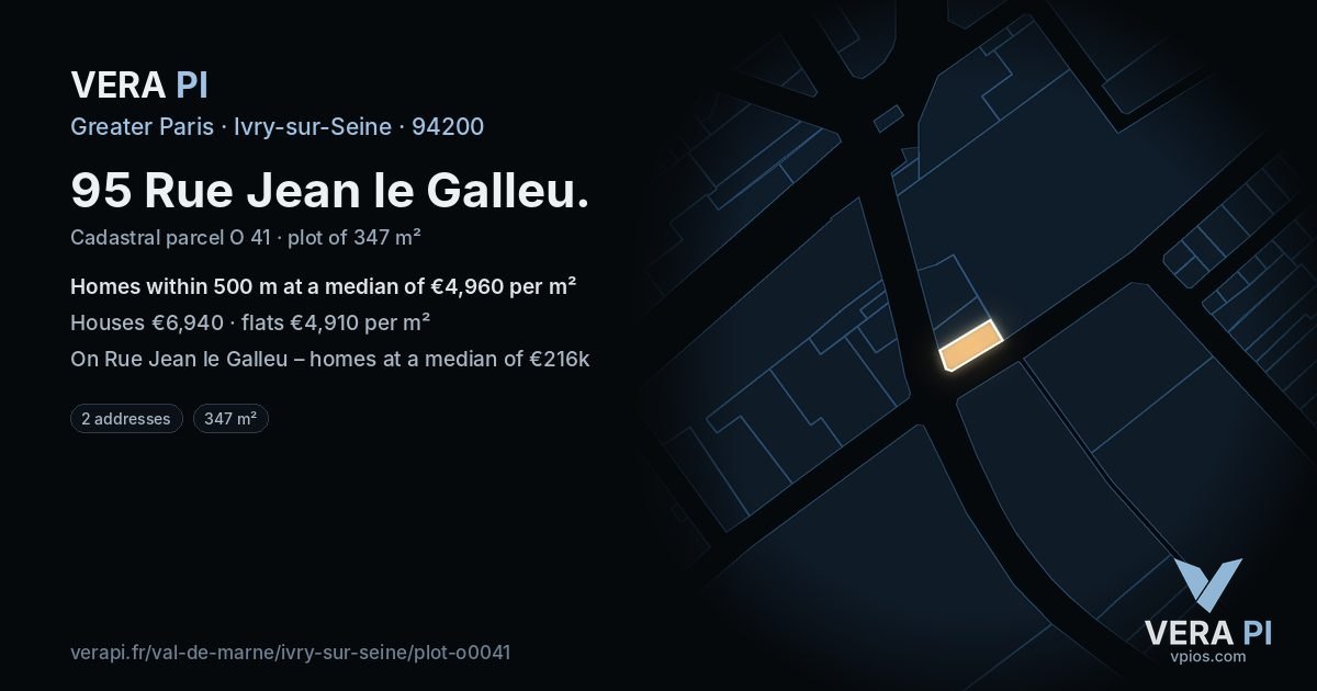 95 Rue Jean le Galleu, Ivry-sur-Seine at night – the plot lit, the parcels around coloured by the prices near them