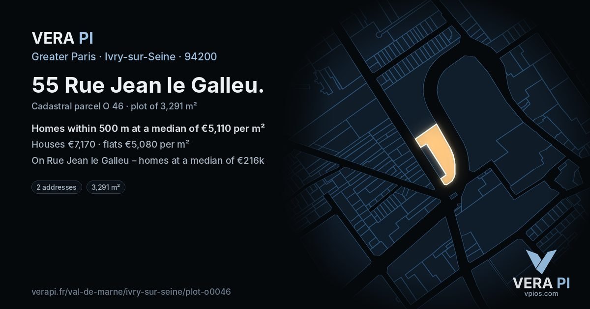 55 Rue Jean le Galleu, Ivry-sur-Seine at night – the plot lit, the parcels around coloured by the prices near them
