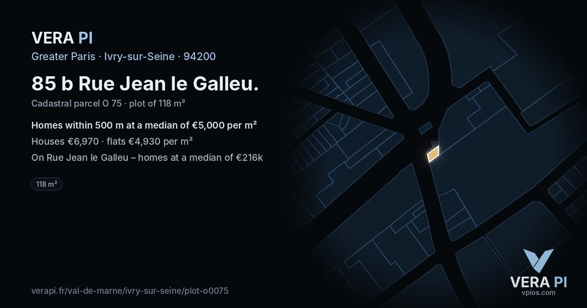 85 b Rue Jean le Galleu, Ivry-sur-Seine at night – the plot lit, the parcels around coloured by the prices near them