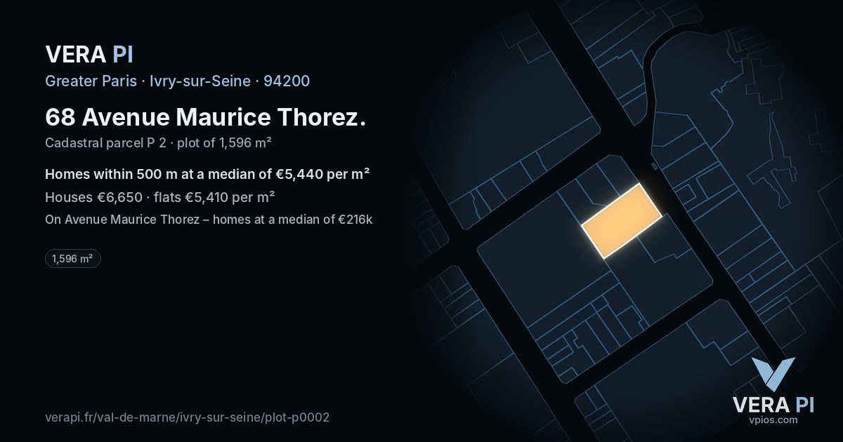 68 Avenue Maurice Thorez, Ivry-sur-Seine at night – the plot lit, the parcels around coloured by the prices near them