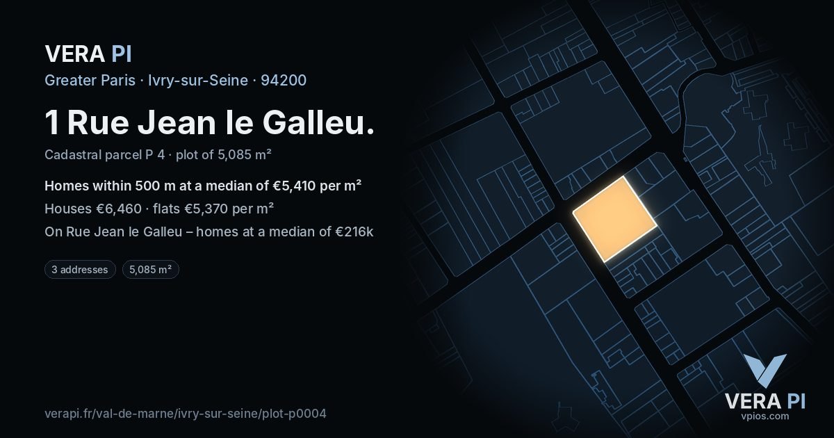 1 Rue Jean le Galleu, Ivry-sur-Seine at night – the plot lit, the parcels around coloured by the prices near them