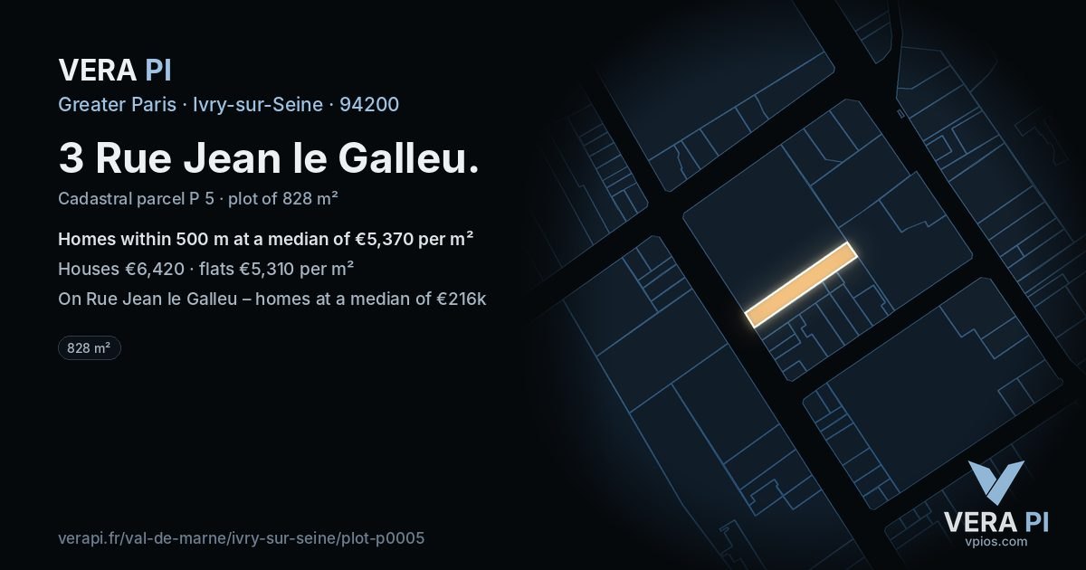 3 Rue Jean le Galleu, Ivry-sur-Seine at night – the plot lit, the parcels around coloured by the prices near them