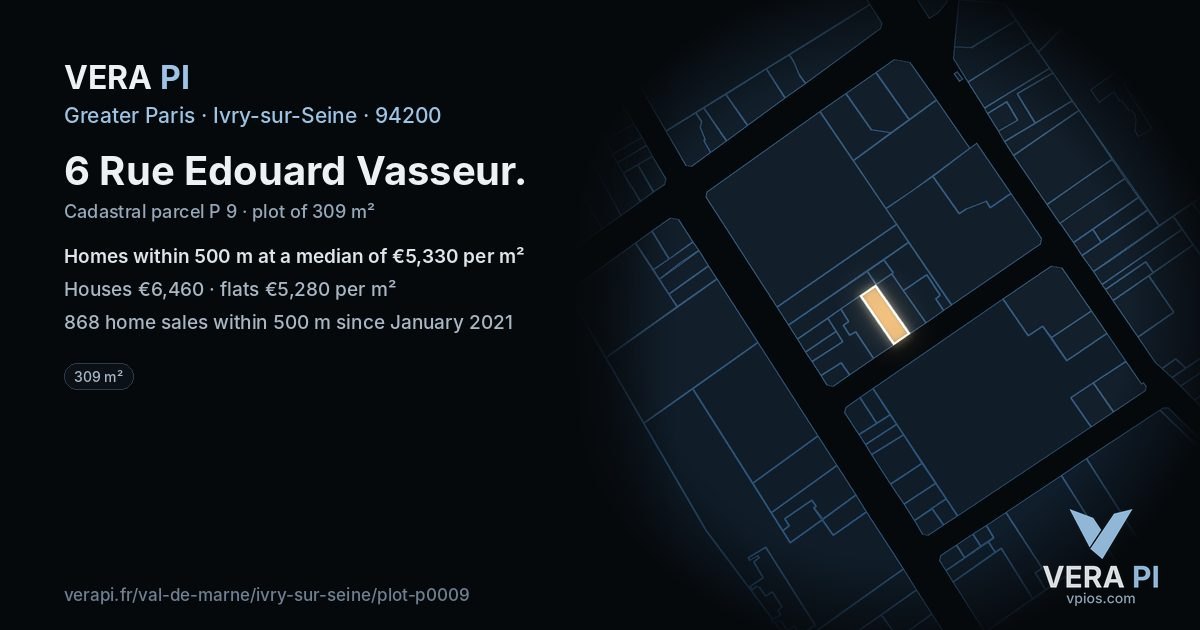 6 Rue Edouard Vasseur, Ivry-sur-Seine at night – the plot lit, the parcels around coloured by the prices near them