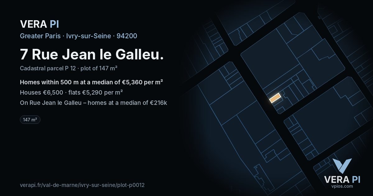 7 Rue Jean le Galleu, Ivry-sur-Seine at night – the plot lit, the parcels around coloured by the prices near them