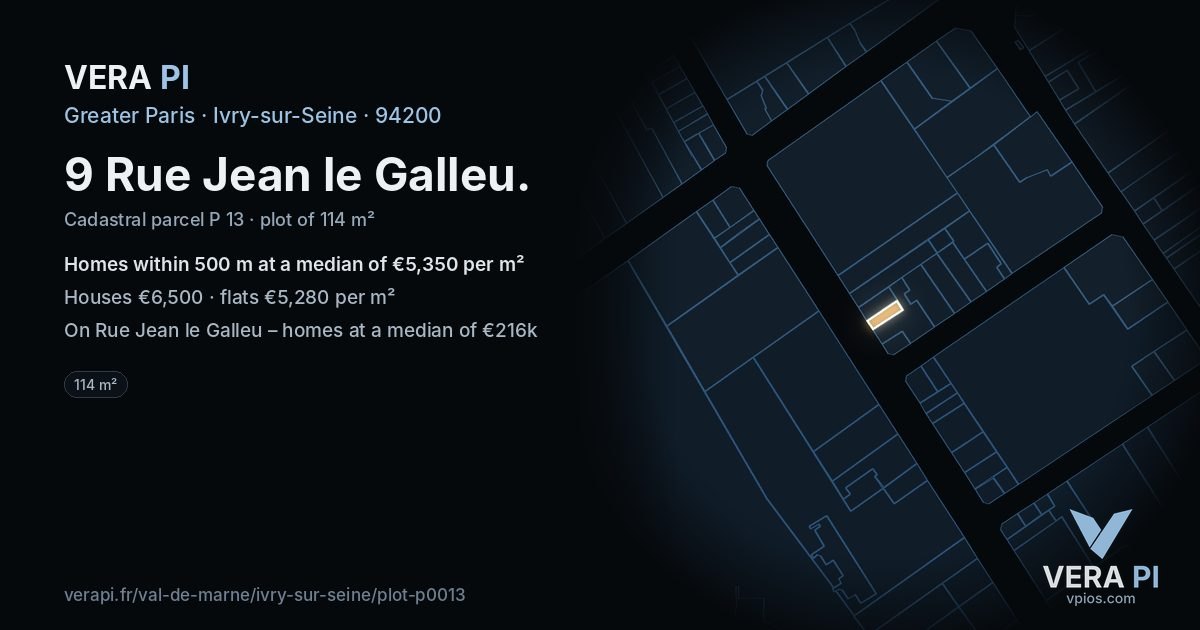 9 Rue Jean le Galleu, Ivry-sur-Seine at night – the plot lit, the parcels around coloured by the prices near them