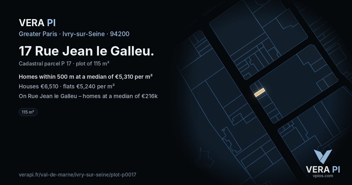 17 Rue Jean le Galleu, Ivry-sur-Seine at night – the plot lit, the parcels around coloured by the prices near them