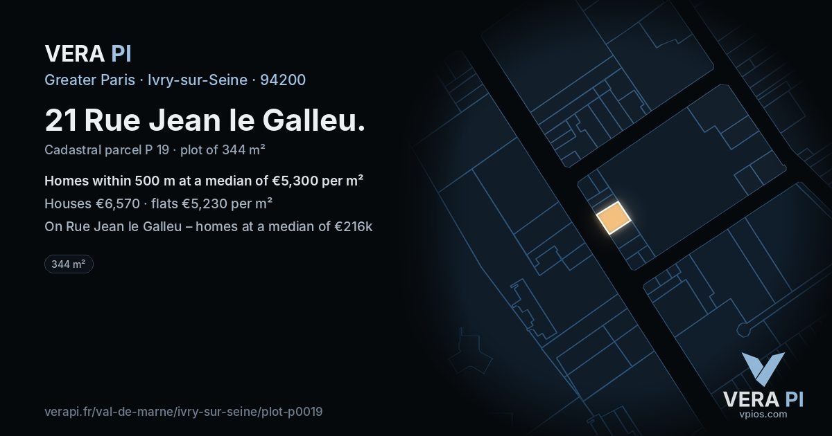 21 Rue Jean le Galleu, Ivry-sur-Seine at night – the plot lit, the parcels around coloured by the prices near them