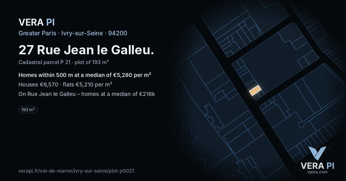 27 Rue Jean le Galleu, Ivry-sur-Seine at night – the plot lit, the parcels around coloured by the prices near them