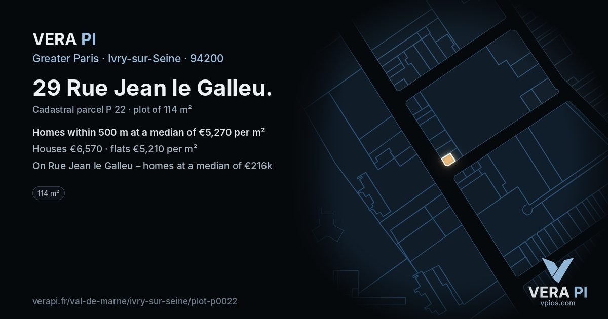 29 Rue Jean le Galleu, Ivry-sur-Seine at night – the plot lit, the parcels around coloured by the prices near them