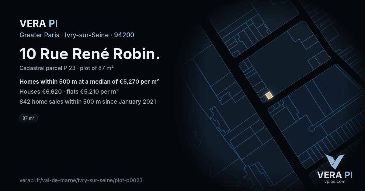 10 Rue René Robin, Ivry-sur-Seine at night – the plot lit, the parcels around coloured by the prices near them
