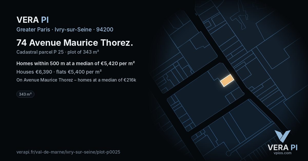 74 Avenue Maurice Thorez, Ivry-sur-Seine at night – the plot lit, the parcels around coloured by the prices near them