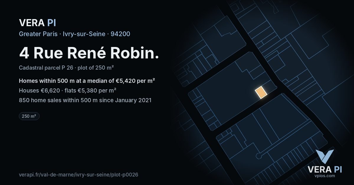 4 Rue René Robin, Ivry-sur-Seine at night – the plot lit, the parcels around coloured by the prices near them