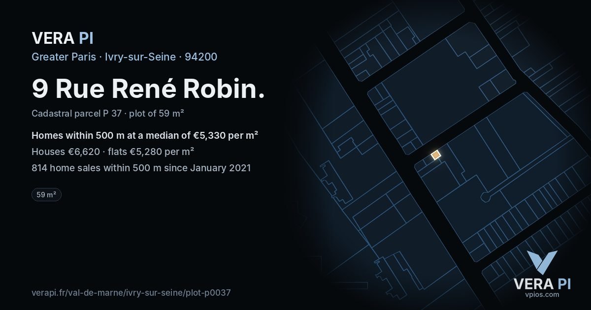 9 Rue René Robin, Ivry-sur-Seine at night – the plot lit, the parcels around coloured by the prices near them