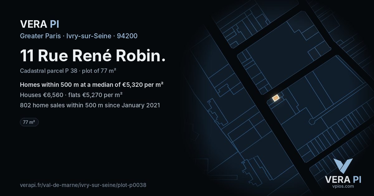 11 Rue René Robin, Ivry-sur-Seine at night – the plot lit, the parcels around coloured by the prices near them