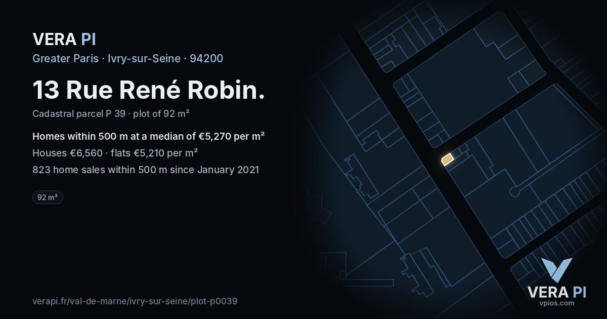 13 Rue René Robin, Ivry-sur-Seine at night – the plot lit, the parcels around coloured by the prices near them