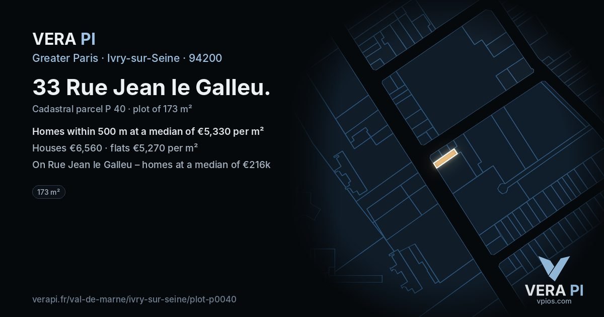 33 Rue Jean le Galleu, Ivry-sur-Seine at night – the plot lit, the parcels around coloured by the prices near them