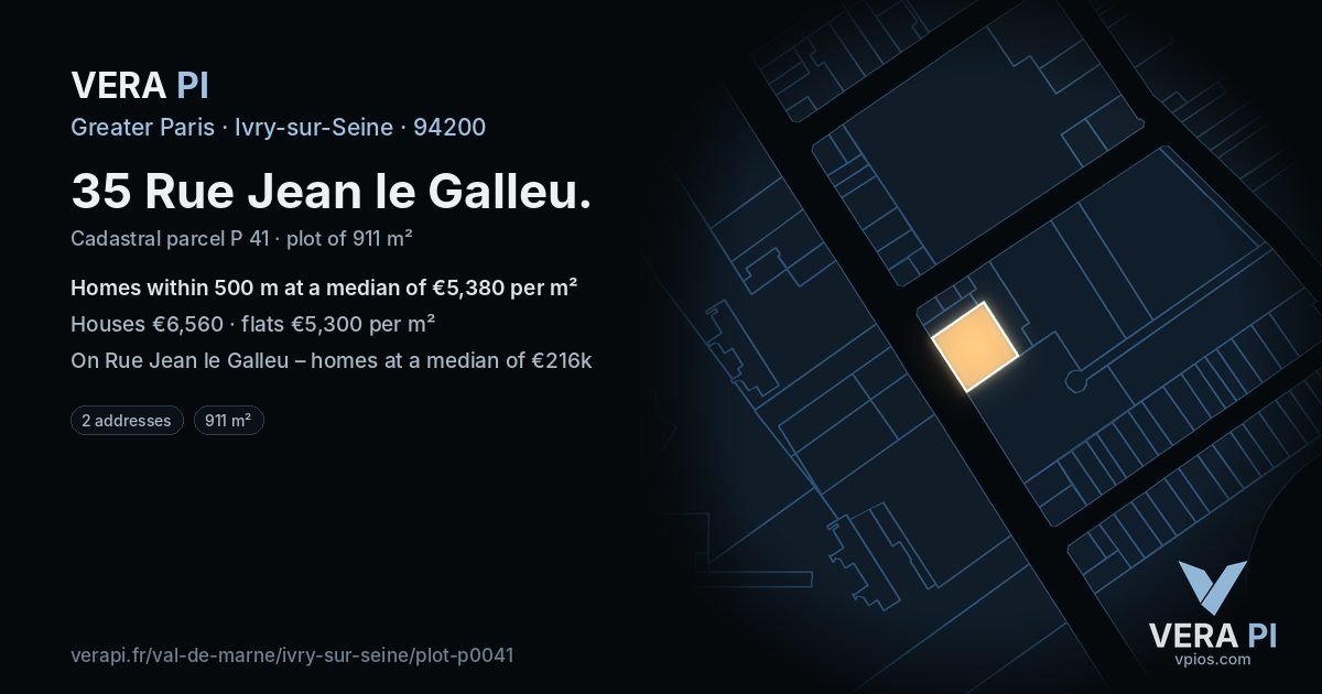 35 Rue Jean le Galleu, Ivry-sur-Seine at night – the plot lit, the parcels around coloured by the prices near them