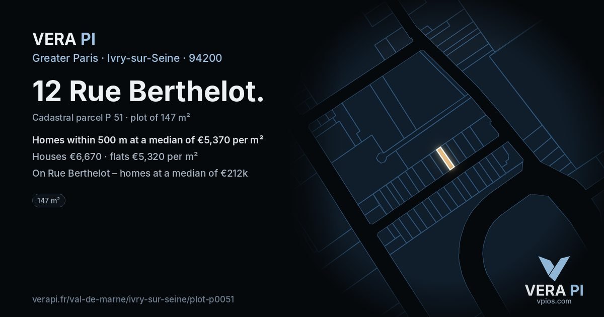 12 Rue Berthelot, Ivry-sur-Seine at night – the plot lit, the parcels around coloured by the prices near them