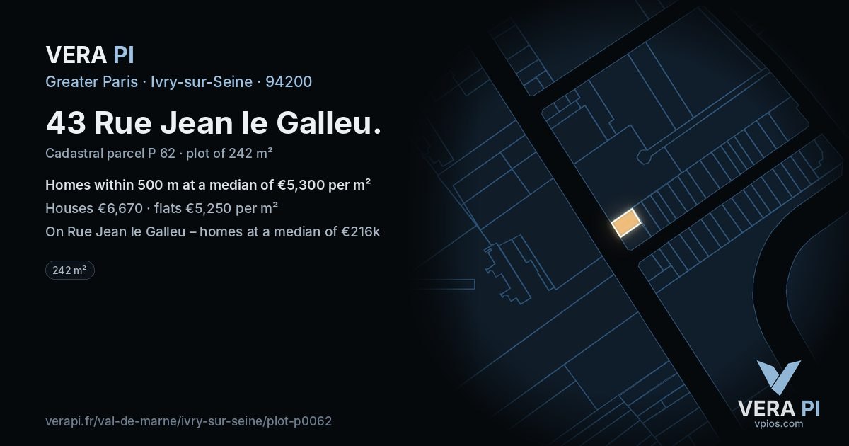 43 Rue Jean le Galleu, Ivry-sur-Seine at night – the plot lit, the parcels around coloured by the prices near them