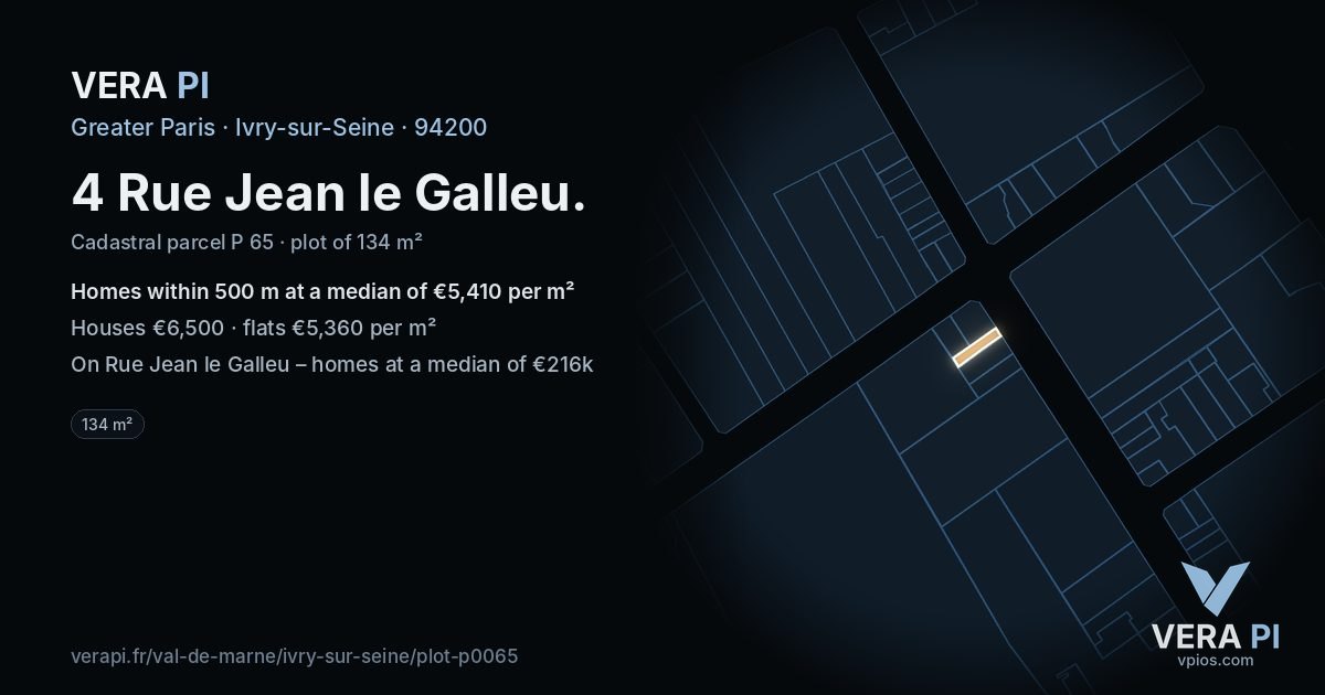 4 Rue Jean le Galleu, Ivry-sur-Seine at night – the plot lit, the parcels around coloured by the prices near them