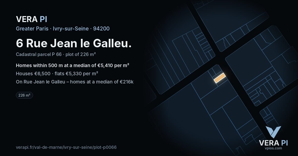 6 Rue Jean le Galleu, Ivry-sur-Seine at night – the plot lit, the parcels around coloured by the prices near them