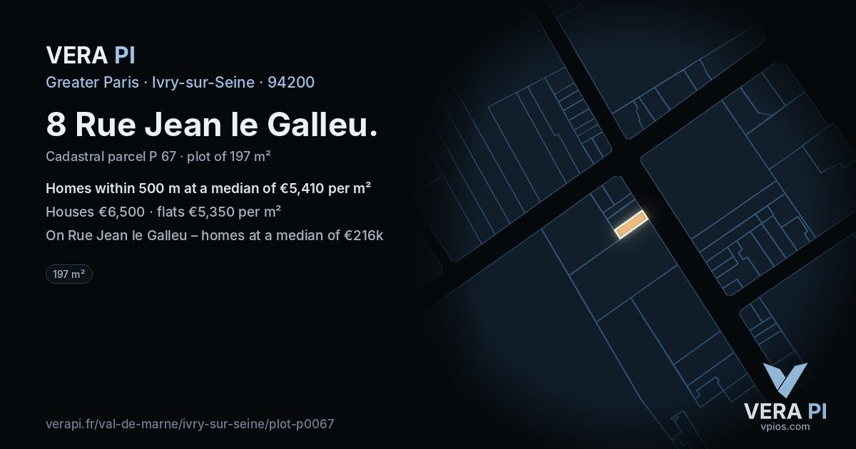 8 Rue Jean le Galleu, Ivry-sur-Seine at night – the plot lit, the parcels around coloured by the prices near them