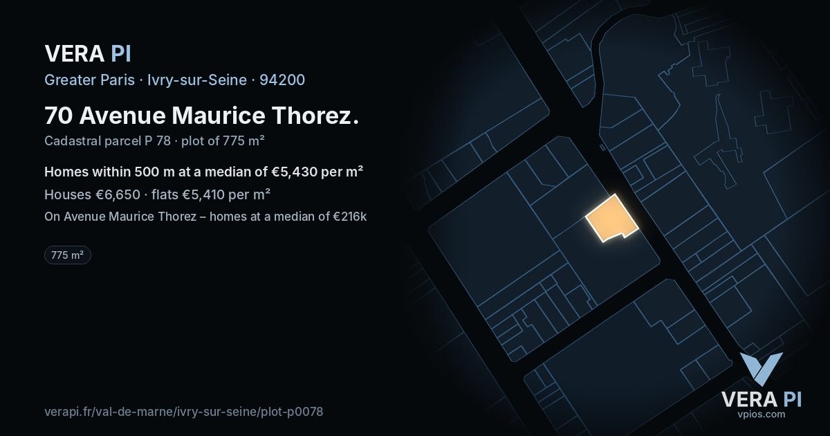 70 Avenue Maurice Thorez, Ivry-sur-Seine at night – the plot lit, the parcels around coloured by the prices near them