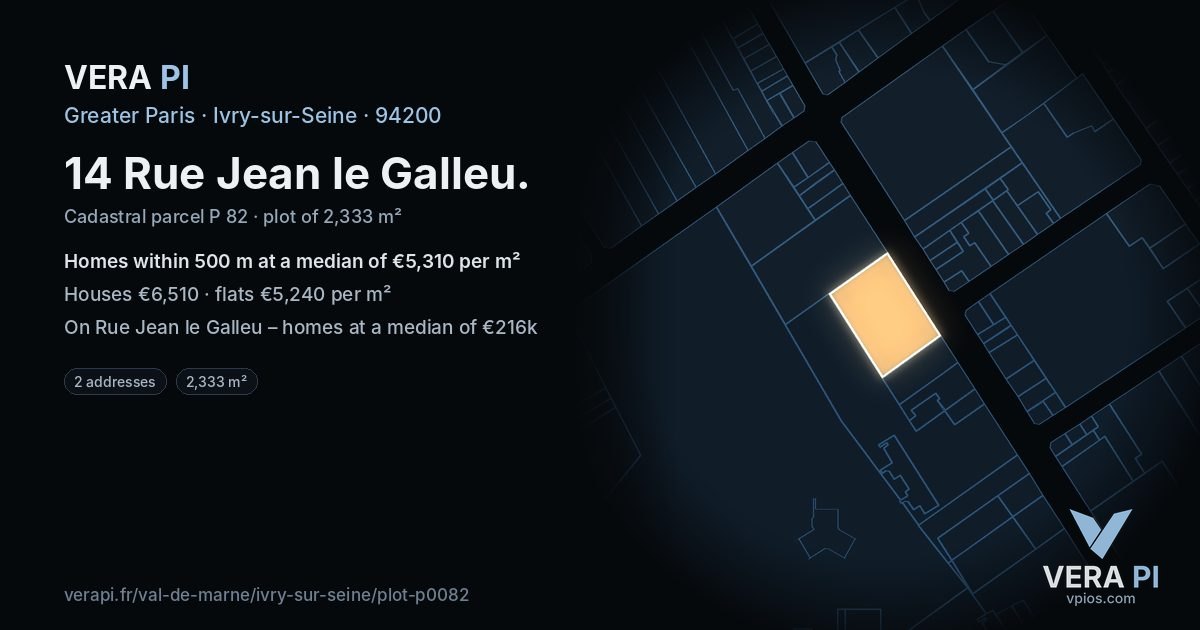 14 Rue Jean le Galleu, Ivry-sur-Seine at night – the plot lit, the parcels around coloured by the prices near them
