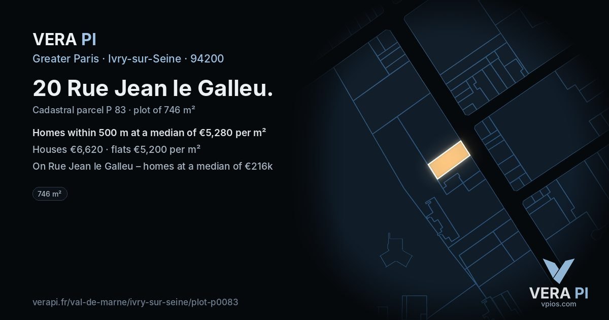 20 Rue Jean le Galleu, Ivry-sur-Seine at night – the plot lit, the parcels around coloured by the prices near them