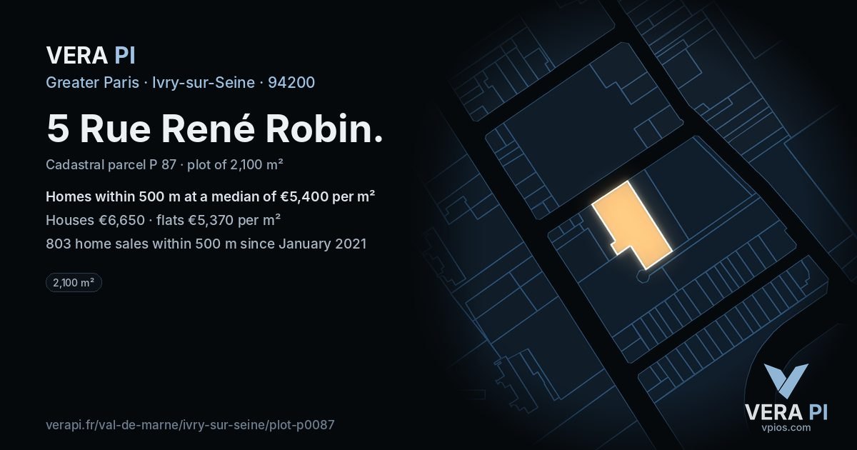 5 Rue René Robin, Ivry-sur-Seine at night – the plot lit, the parcels around coloured by the prices near them