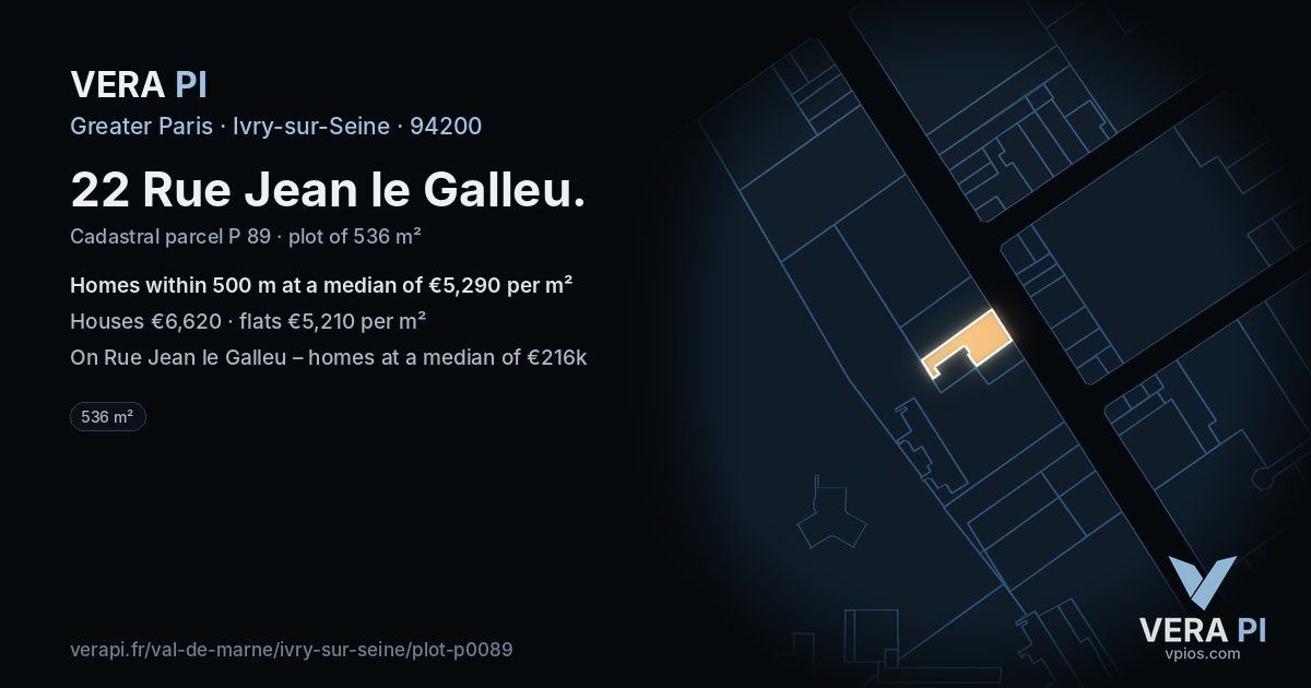 22 Rue Jean le Galleu, Ivry-sur-Seine at night – the plot lit, the parcels around coloured by the prices near them
